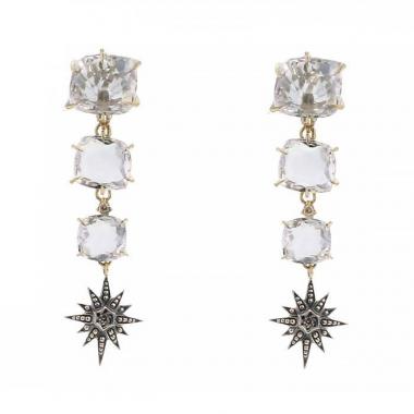Paire de pendants d'oreilles H. Stern Moonlight en or jaune,  cristal de roche et diamants brun