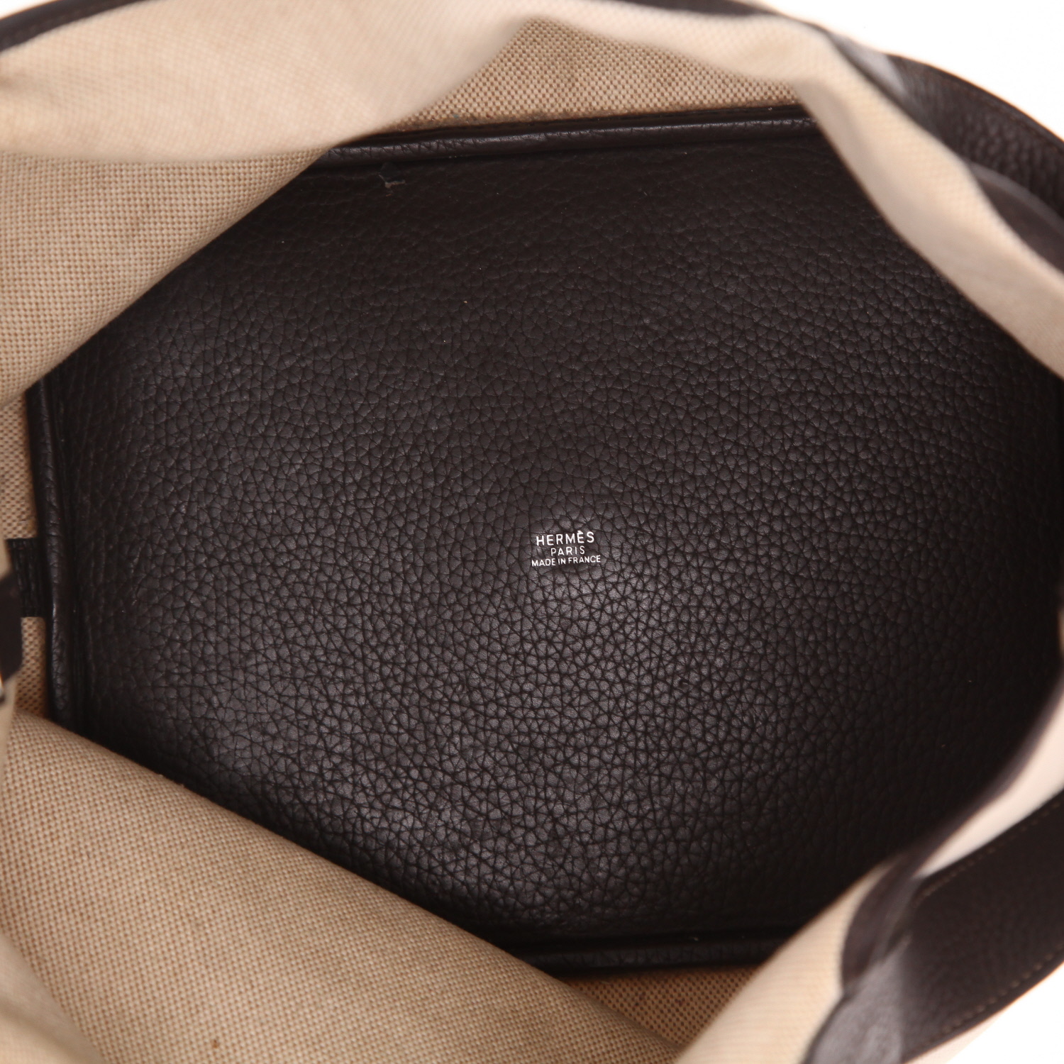 Bolso de mano Hermes Picotin modelo grande en lona beige y cuero togo marrón - Detail D3