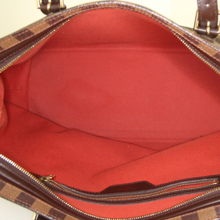 Sac porté épaule Louis Vuitton Chelsea en toile damier enduite ébène et cuir glacé marron - Detail D2