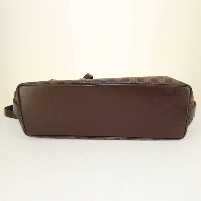 Sac porté épaule Louis Vuitton Chelsea en toile damier enduite ébène et cuir glacé marron - Detail D4