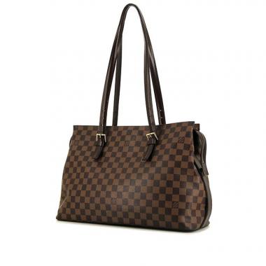 Borsa a spalla Louis Vuitton Chelsea in tela cerata con motivo a scacchi ebano e pelle lucida marrone