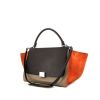 Celine medium model bag worn on the shoulder or carried in the hand in black and grey-beige bicolor leather and orange suede - 00pp thumbnail