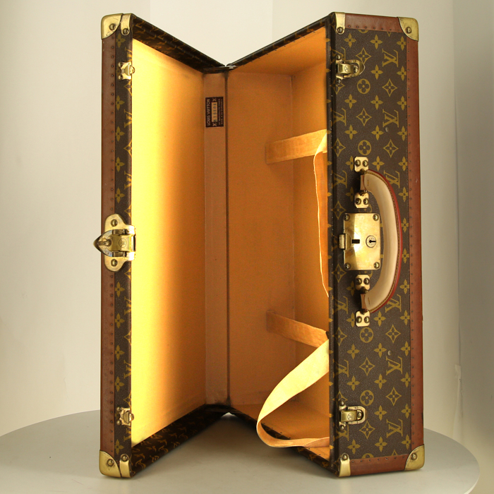 Valise rigide Louis Vuitton Bisten 60 en toile monogram marron et cuir naturel - Detail D2