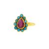 Vintage 1980's ring in yellow gold and turquoise and in ruby - 00pp thumbnail