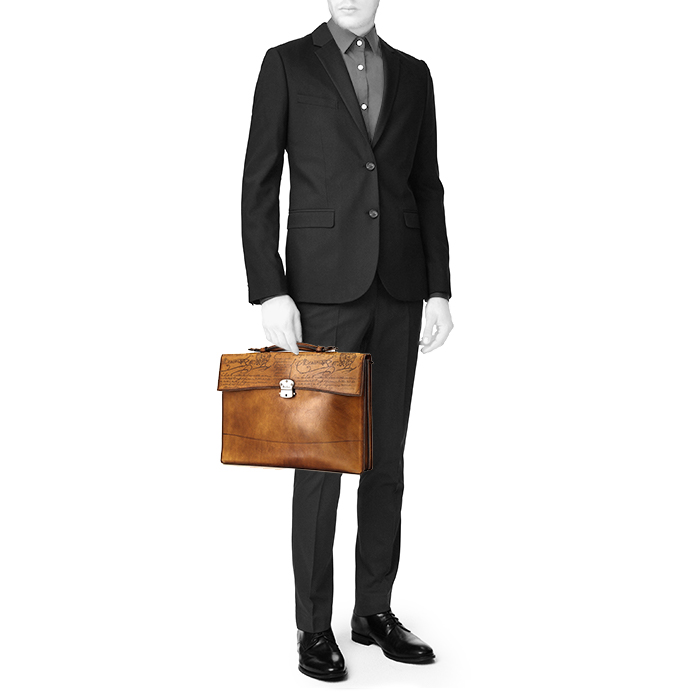 Borsa portadocumenti Berluti Ecritoire in pelle marrone con motivo - Detail D1