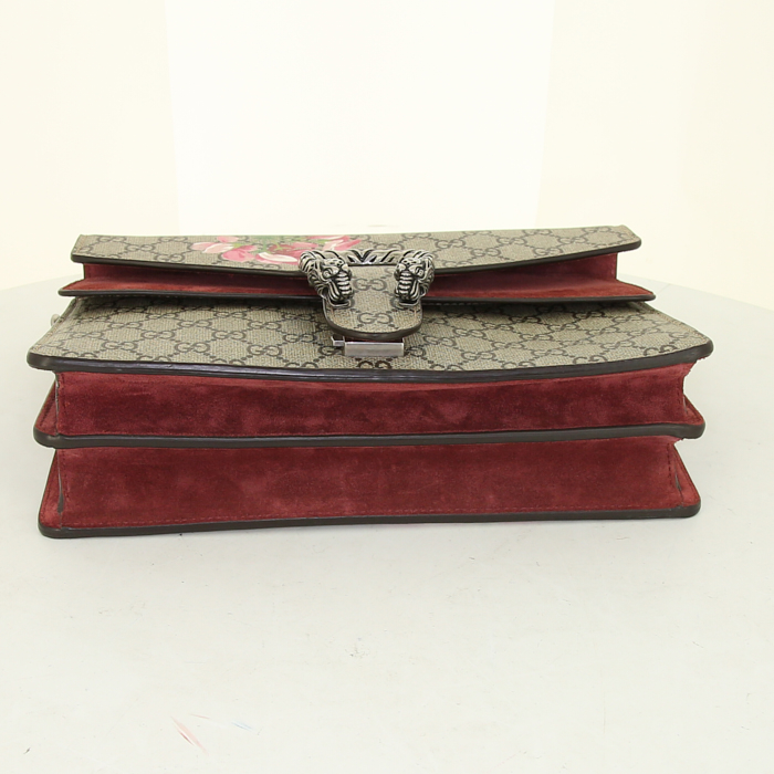 Sac porté épaule ou main Gucci Dionysus en toile monogram enduite beige et rose et suédine bordeaux - Detail D5