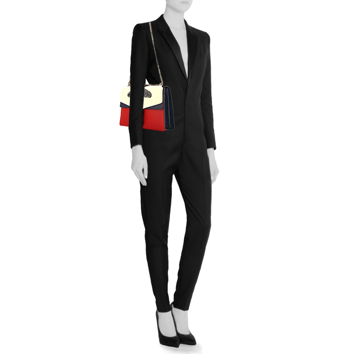 Sac porté épaule Gucci Dionysus en cuir beige bleu et rouge - Detail D2