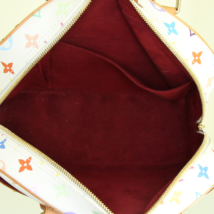 Bolso de mano Louis Vuitton Trouville en lona Monogram multicolor blanca y cuero natural - Detail D2