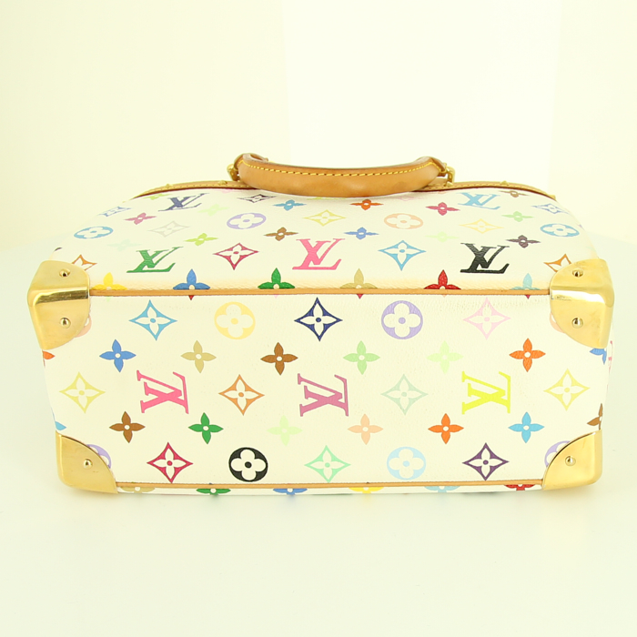 Bolso de mano Louis Vuitton Trouville en lona Monogram multicolor blanca y cuero natural - Detail D4