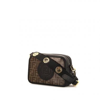 Bolso bandolera Fendi Camera Case en lona Monogram marrón y cuero negro