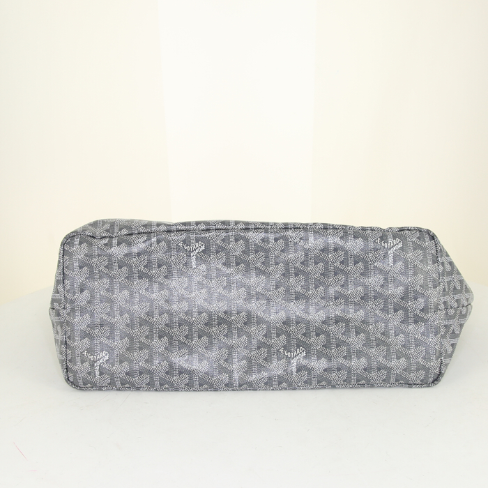 Sac cabas Goyard Saint-Louis moyen modèle en toile monogram enduite grise et cuir gris - Detail D4