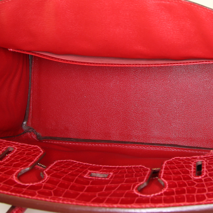 Sac à main Hermes Birkin 30 cm en crocodile porosus rouge Braise - Detail D2