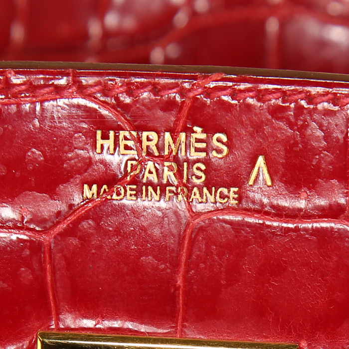 Borsa Hermes Birkin 30 cm in coccodrillo marino rosso Braise - Detail D3