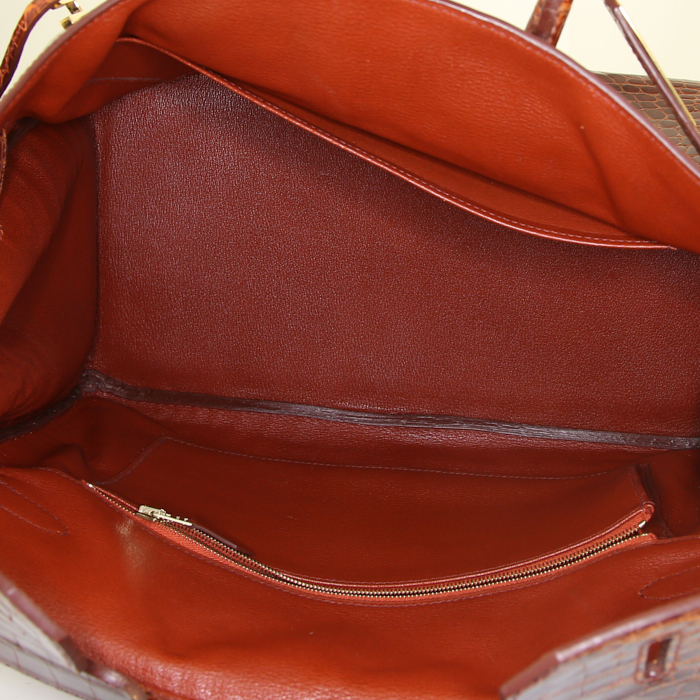 Borsa Hermes Birkin 35 cm in coccodrillo marino marrone - Detail D2