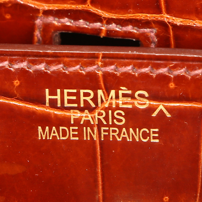 Sac à main Hermes Birkin 35 cm en crocodile porosus marron - Detail D3