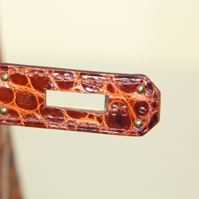 Borsa Hermes Birkin 35 cm in coccodrillo marino marrone - Detail D4