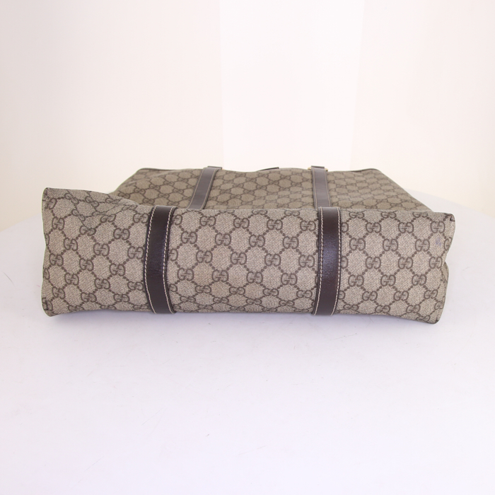 Shopping bag Gucci Joy modello grande in tela monogram beige e pelle marrone - Detail D4