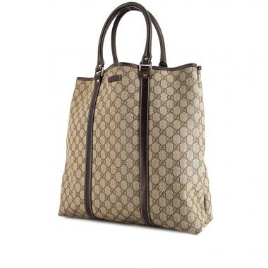 Sac cabas Gucci Joy grand modèle en toile monogram beige et cuir marron