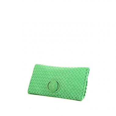 Pochette Bottega Veneta Turnlock in pelle intrecciata verde