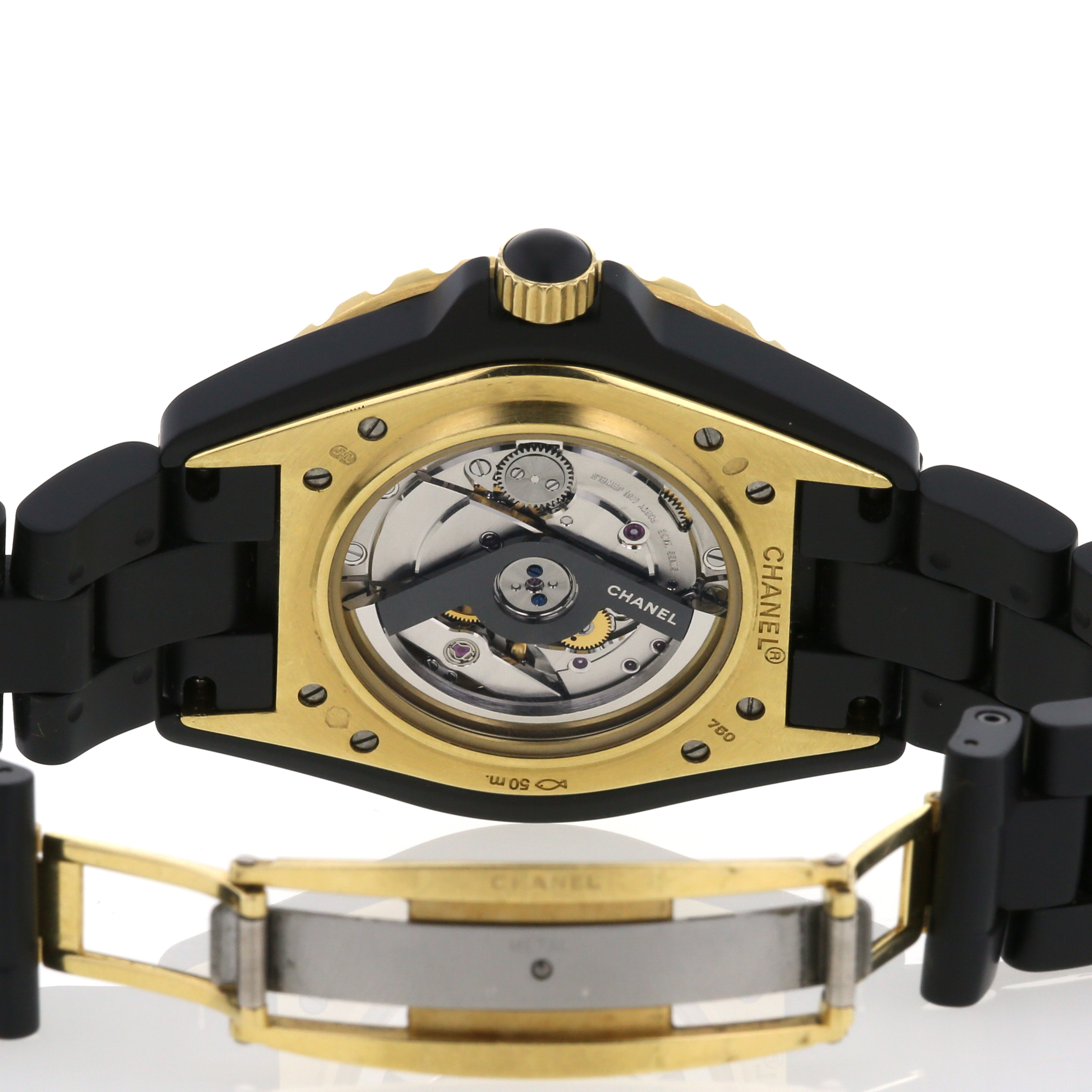 Chanel J12 watch in black ceramic and gold Ref:  H2918 Circa  2012 - Detail D3