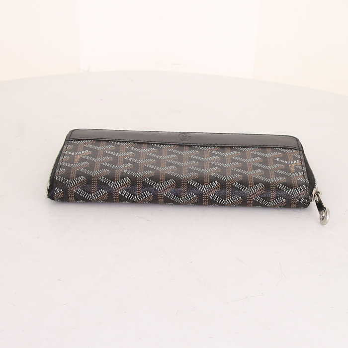 Portefeuille Goyard Matignon en toile Goyardine noire et blanche et cuir noir - Detail D4