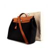 Hermes Herbag bag worn on the shoulder or carried in the hand in black canvas and natural Hunter cowhide - 00pp thumbnail