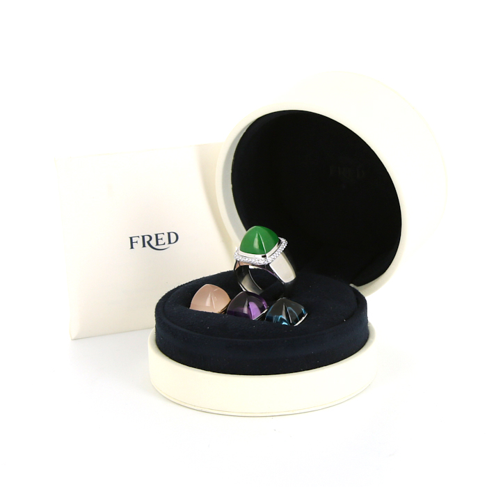 Bague Fred Pain de Sucre grand modèle en or blanc, diamants et 4 cabochons intercheangables - Detail D2