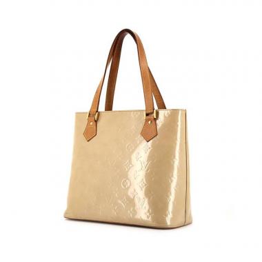 Louis Vuitton Houston bag worn on the shoulder or carried in the hand in beige monogram patent leather and natural leather