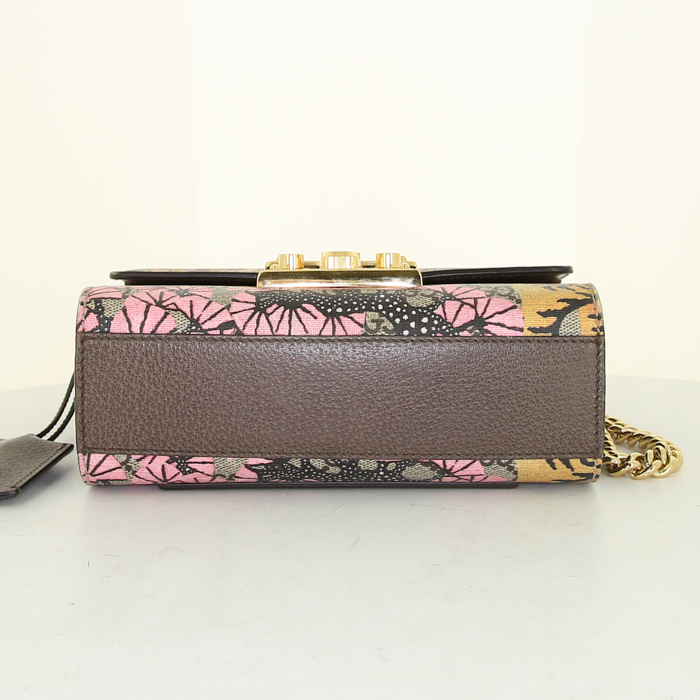Borsa da spalla o a mano Gucci Padlock Bengal modello piccolo in tela monogram beige con motivo e pelle marrone - Detail D5