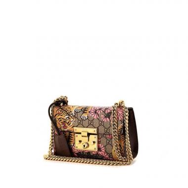 Gucci Padlock Bengal small model bag worn on the shoulder or carried in the hand in beige monogram canvas and brown leather