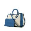 Shopping bag Dior Diorissimo modello grande in tela beige e pelle blu - 00pp thumbnail