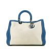 Shopping bag Dior Diorissimo modello grande in tela beige e pelle blu - 360 thumbnail
