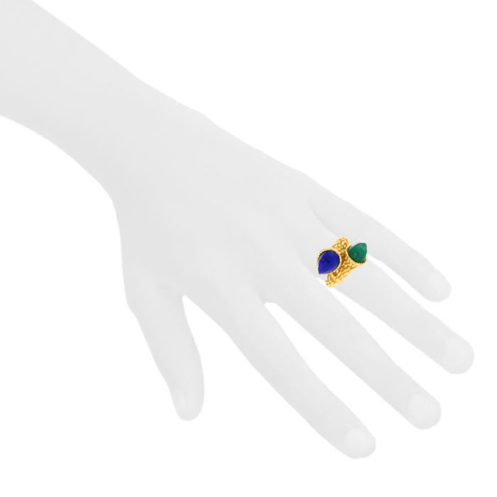 Boucheron Serpent Bohème 1970's ring in yellow gold,  chrysoprase and lapis-lazuli - Detail D1