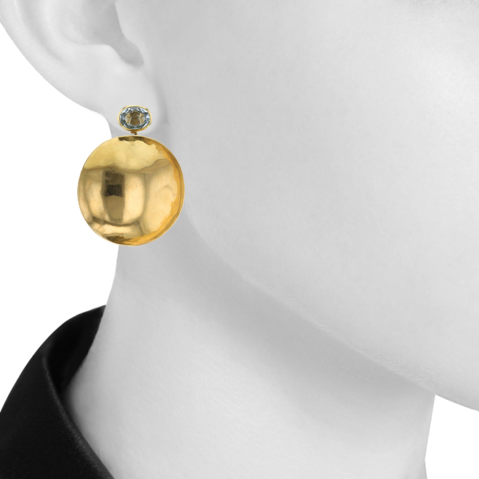 Pendientes época años 80 Vintage en oro amarillo y aguamarina - Detail D1