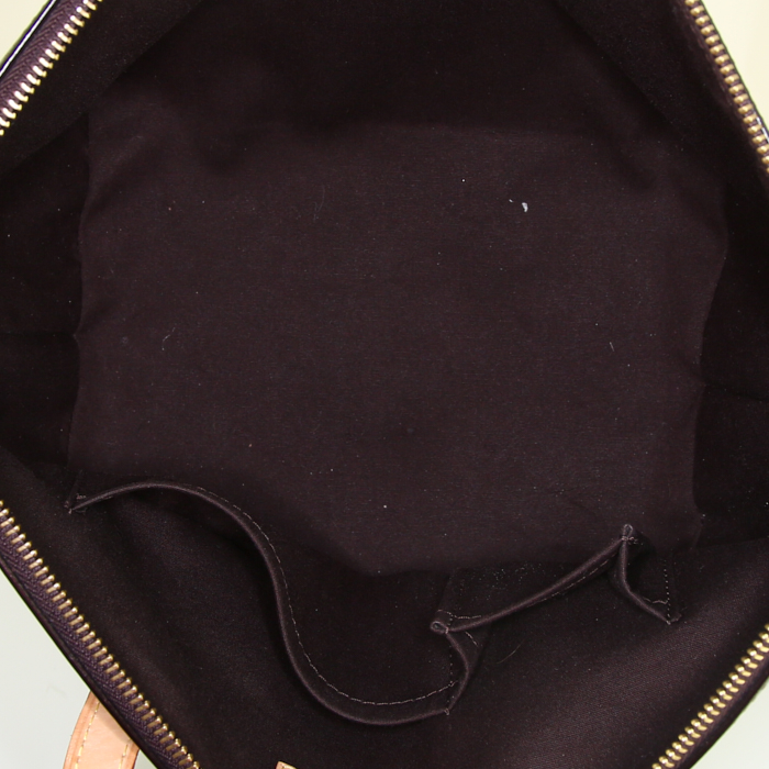 Borsa Louis Vuitton Bellevue modello piccolo in pelle verniciata monogram bordeaux e pelle naturale - Detail D2