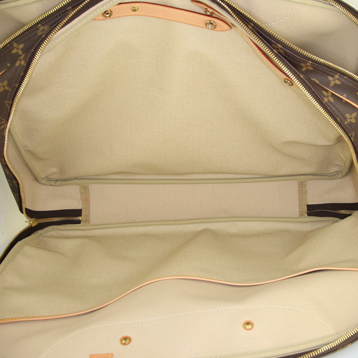 Sac de voyage Louis Vuitton Alize en toile monogram enduite marron et cuir naturel - Detail D3