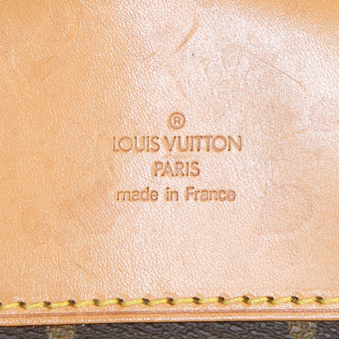 Sac de voyage Louis Vuitton Alize en toile monogram enduite marron et cuir naturel - Detail D4