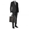 Shopping bag Louis Vuitton Tadao Cabas in tela a scacchi grigia e pelle nera - Detail D1 thumbnail