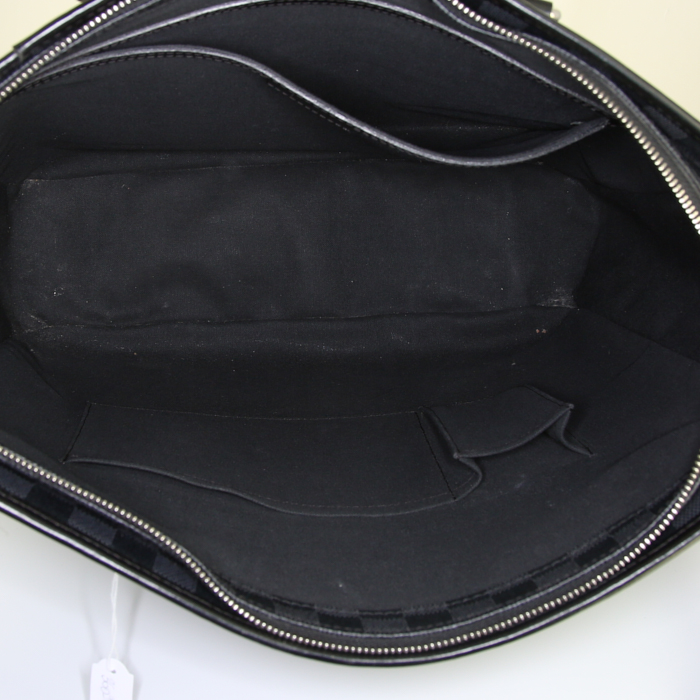 Shopping bag Louis Vuitton Tadao Cabas in tela a scacchi grigia e pelle nera - Detail D3