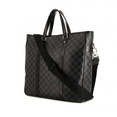 Sac cabas Louis Vuitton Tadao Cabas en toile damier grise et cuir noir