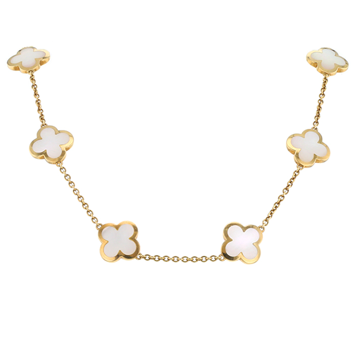 Van Cleef & Arpels Vintage Alhambra 10 Motif 18k Yellow Gold Mother Of Pearl  Necklace