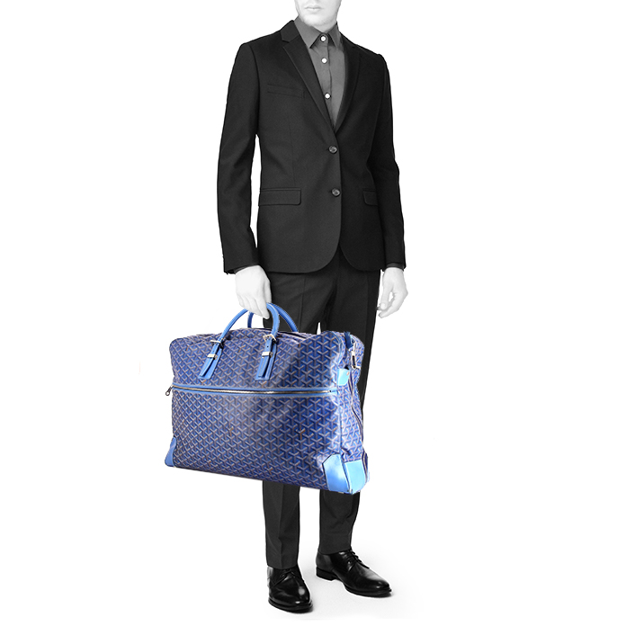 Porta abiti Goyard Garment in tela Goyardine blu e pelle blu - Detail D1