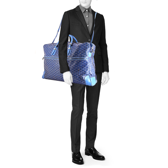 Porta abiti Goyard Garment in tela Goyardine blu e pelle blu - Detail D2