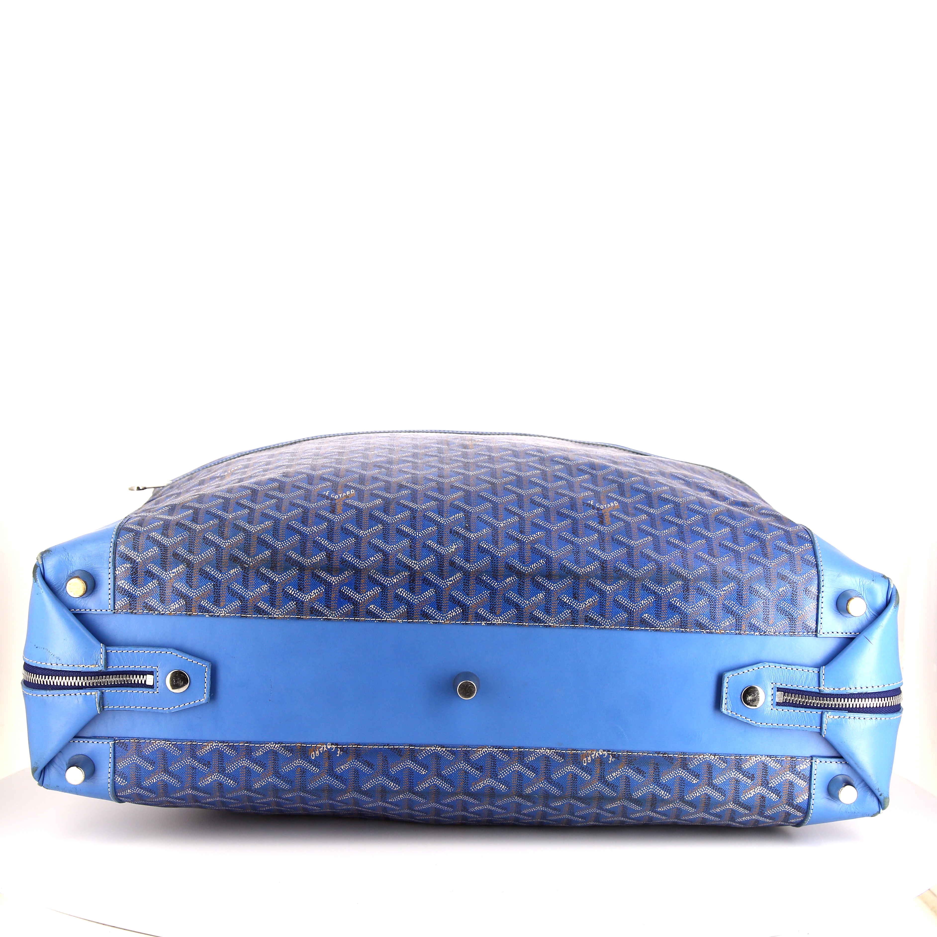 Funda protectora para ropa Goyard Garment en tela Goyardine azul y cuero azul - Detail D5