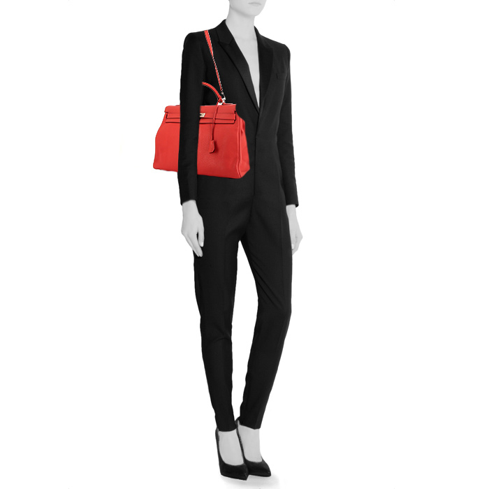 Sac à main Hermes Kelly 40 cm en cuir togo rose Jaipur - Detail D2