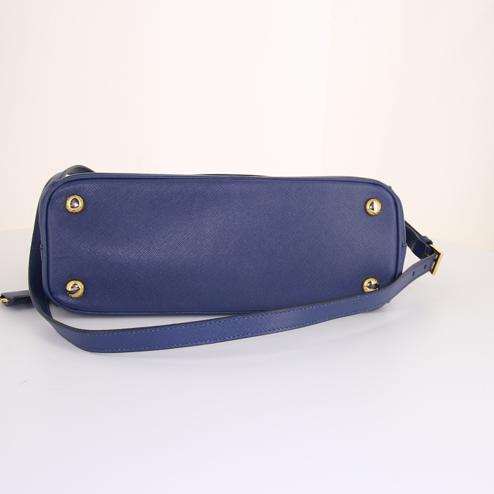 Prada Galleria handbag in blue leather saffiano - Detail D5