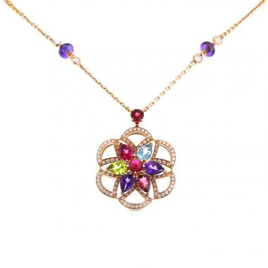 Collier Bulgari Divas' Dream en or rose,  diamants et pierres de couleurs