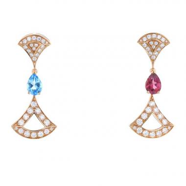 Paire de boucles d'oreilles Bulgari Divas' Dream en or rose,  diamants et pierres semi-précieuses