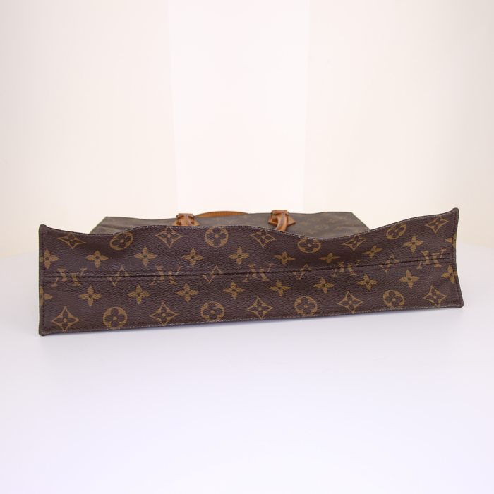 Shopping bag Louis Vuitton Louis Vuitton Sac Plat in tela monogram cerata marrone e pelle naturale - Detail D4