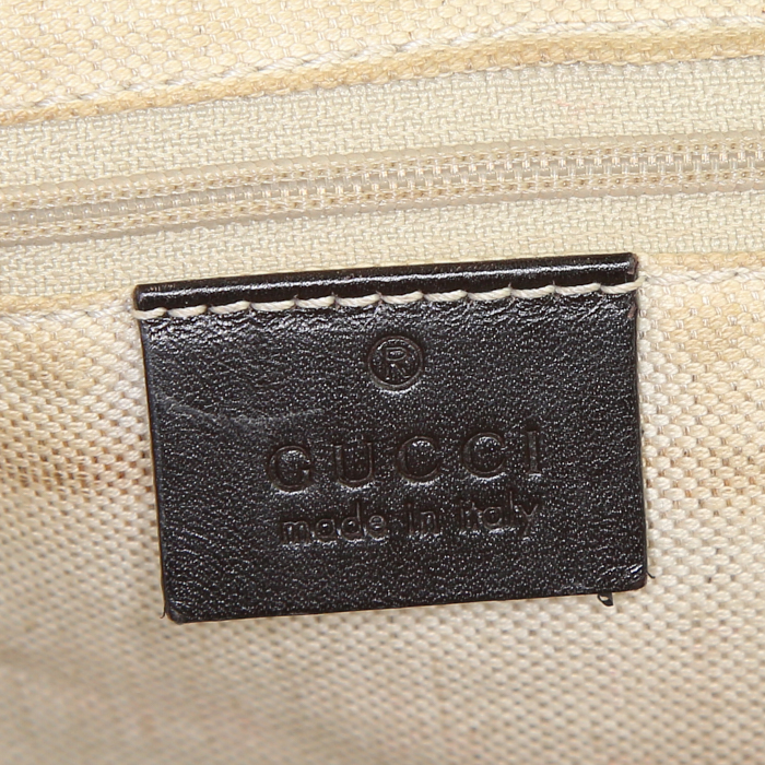 Gucci Sukey medium model handbag in beige monogram leather and brown leather - Detail D3